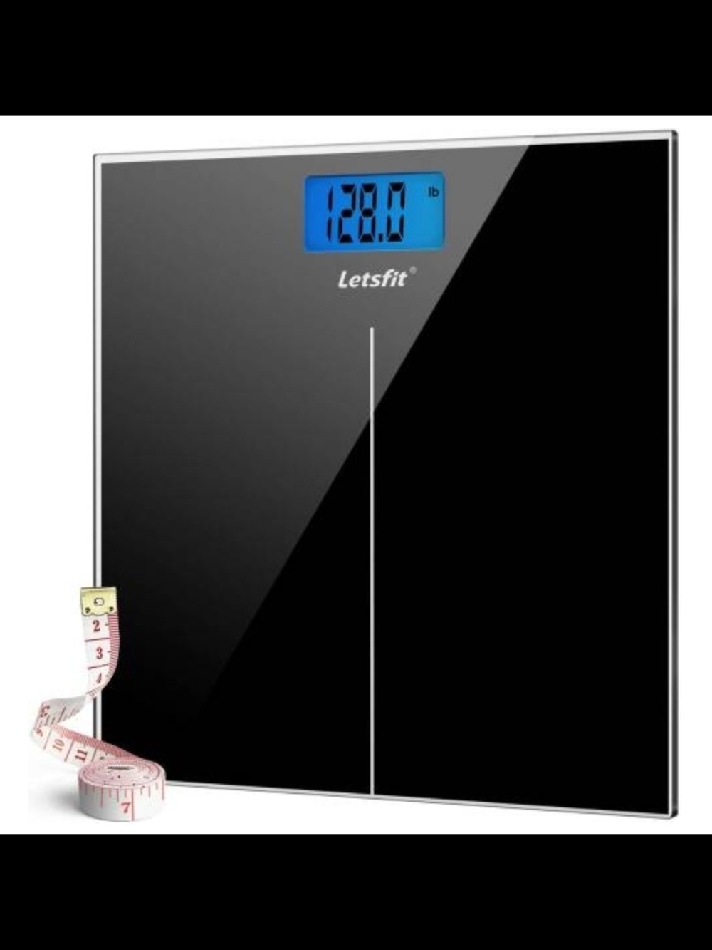 Letsfit Black Glass Digital Bathroom Scale - Blue Backlight